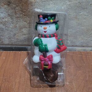 Vintage Celluloid Plastic Snowman Christmas Stocking Holder Hanger